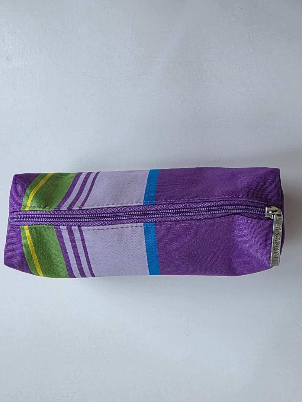 Vintage Clinique Purple Stripe Long Cosmetic Bag Zipper Travel Case
